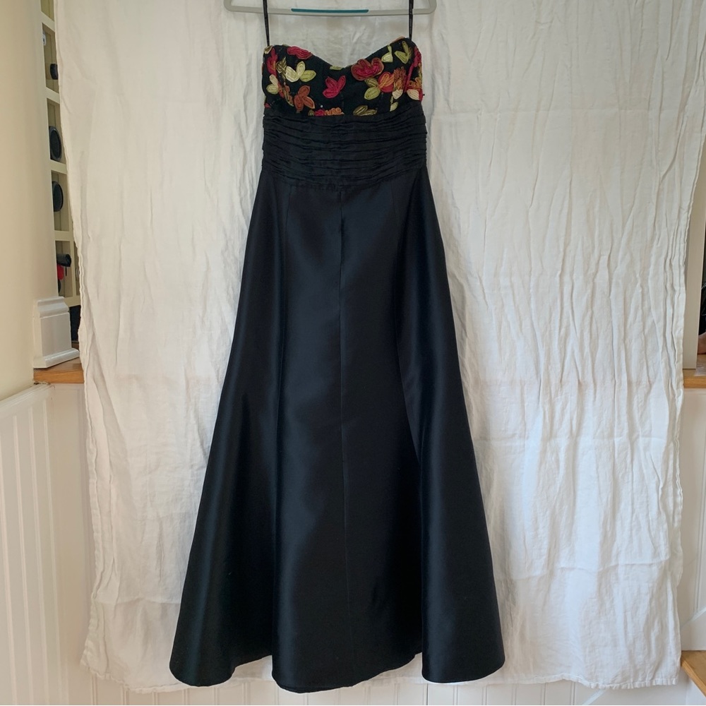 Chetta B Black Gown with Embroidered Flower Detail & Matching Jacket
